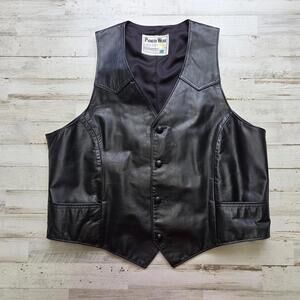 Vintage Pioneer Wear Vest Western Mens 42 Black Leather Biker -  Made in USA